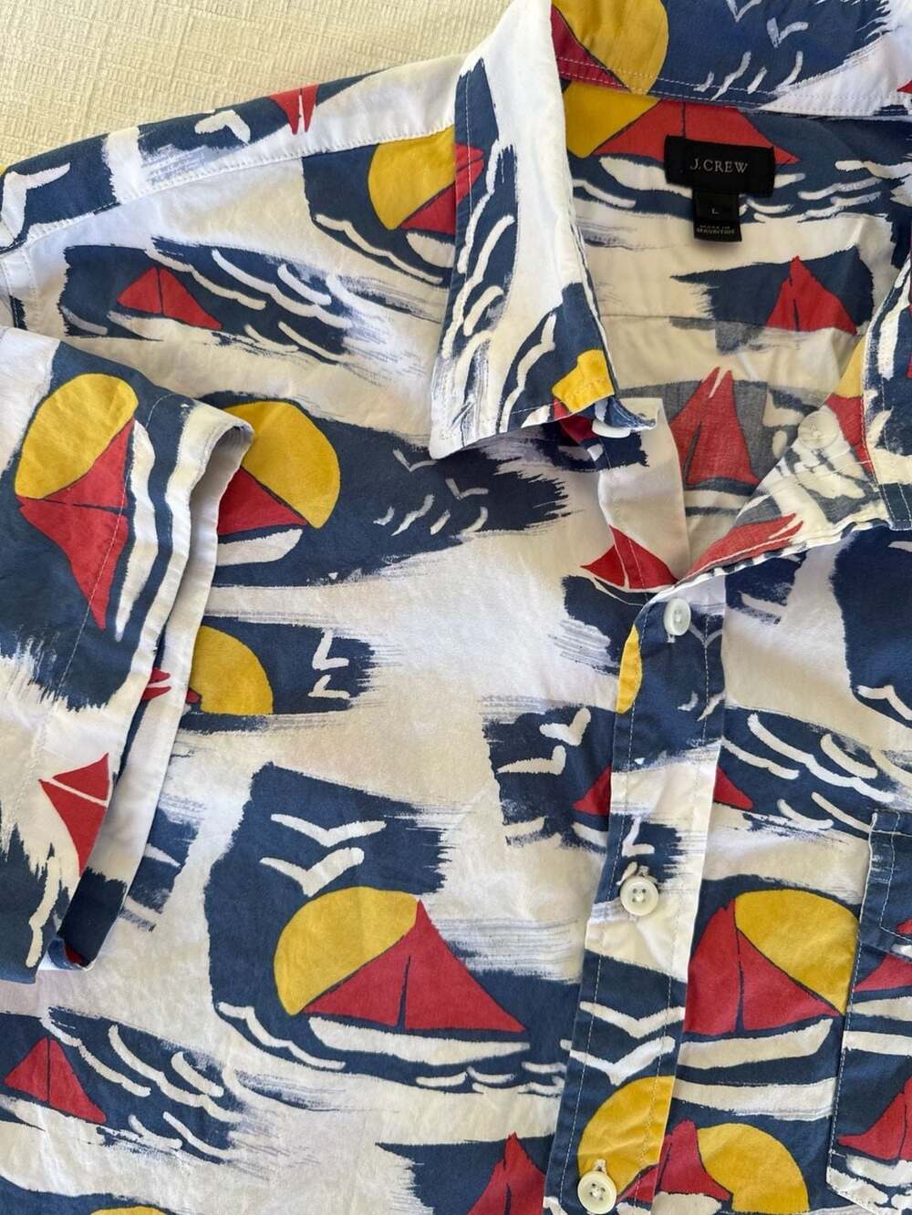J.Crew Men's Size L Short Sleeve Sailboat Print Button Down Shirt